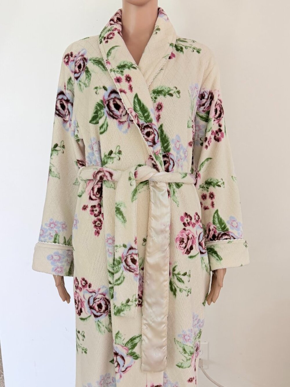Oscar de la Renta Multicolor Floral Plush Fleece Robe Size S/M - Picture 3 of 10